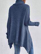Women knit sweater high neck asymmetric hem relaxed fit