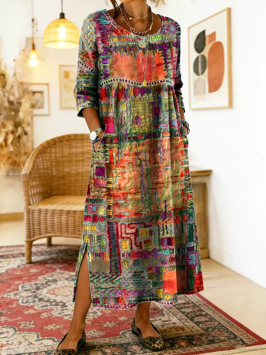 Uma | Denim Dress | Ethnic Patchwork, Loose Fit | Women's Summer