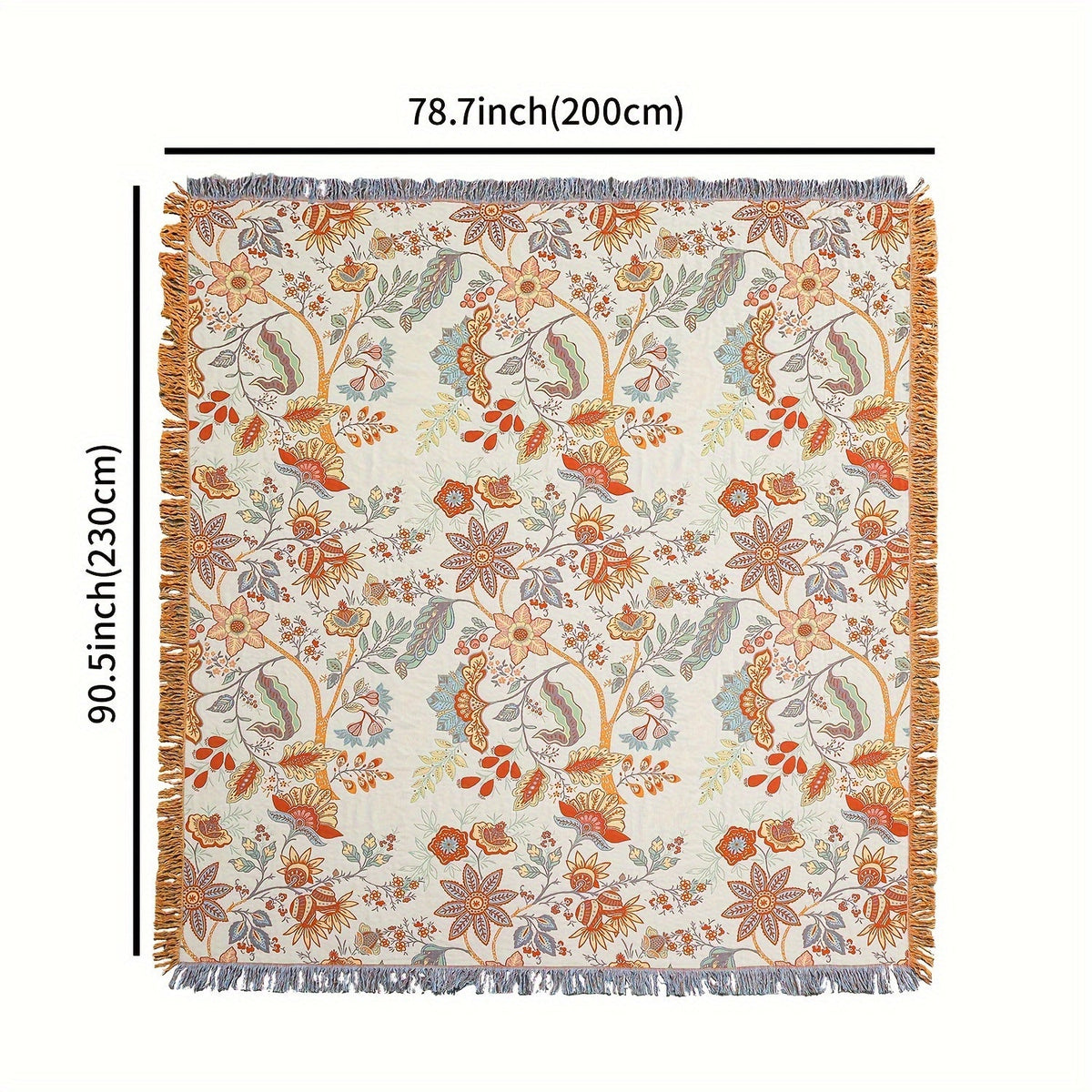Nina | Throw Blanket | Bohemian Cotton, Tassel, Floral | Cream White, 200x230cm