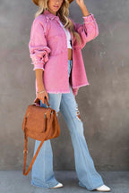 Women Denim Jacket Oversized Fringe Detail