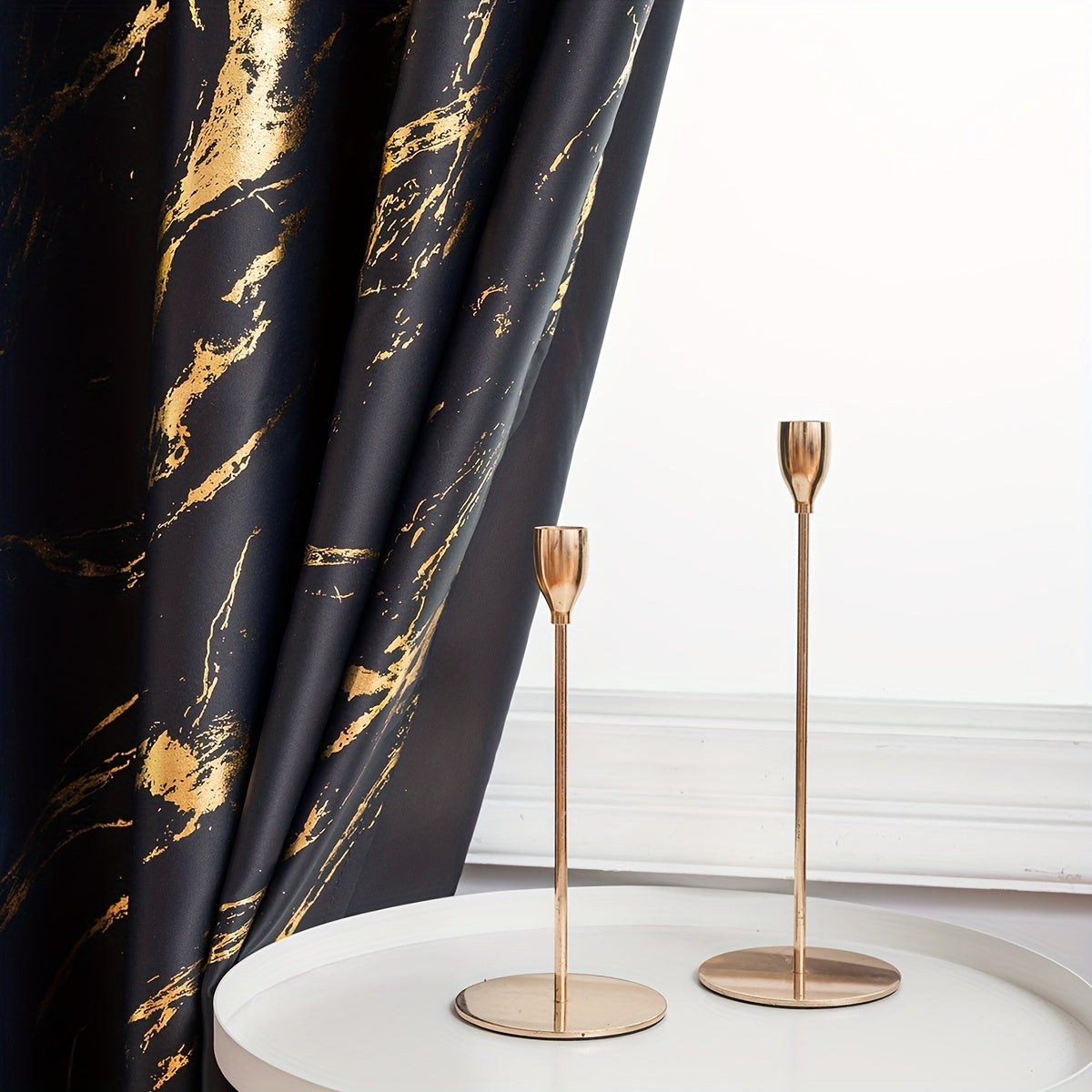 2 Piece Blackout Curtains Marble Print Ring Top