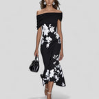 Midi Dress | Floral, Fitted Silhouette, Flared Hem | Ottavia