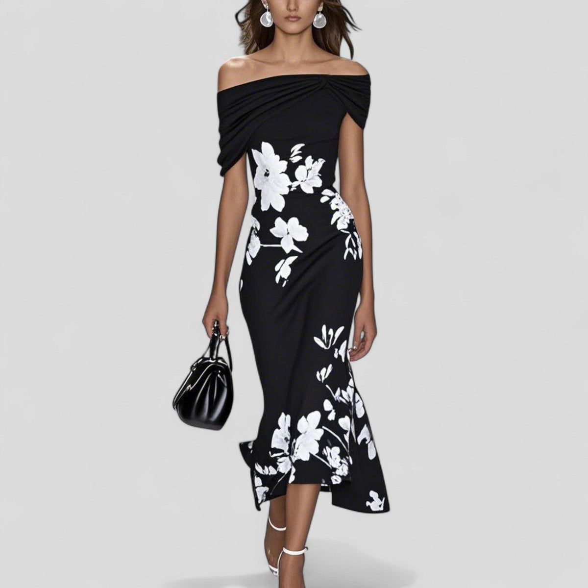 Midi Dress Women Printed Relaxed Fit Soft Breathable Fabric