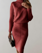 Women 2 Piece Knit Turtleneck Sweater Slim Skirt Set