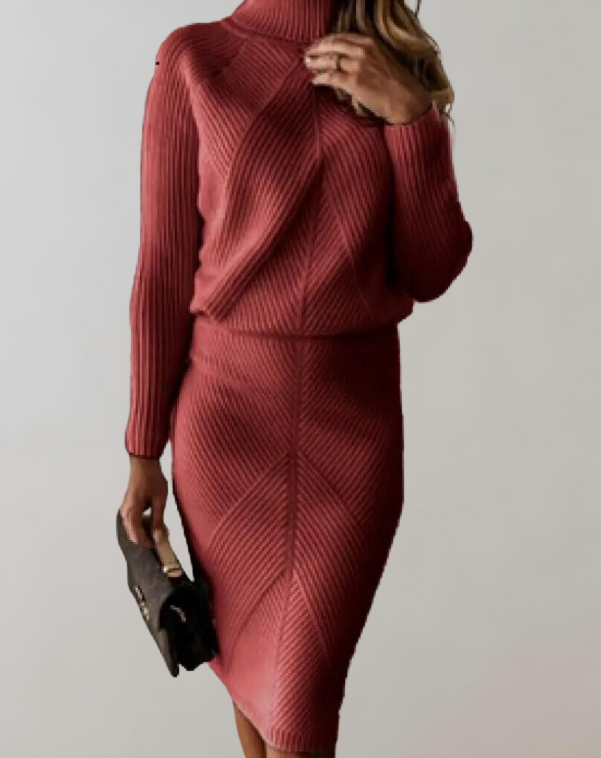 Women 2 Piece Knit Turtleneck Sweater Slim Skirt Set