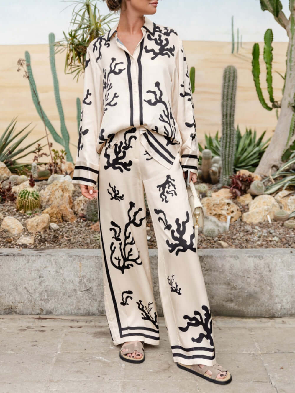 Women 2 Piece Wide Leg Pants Blouse Set