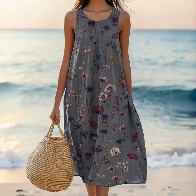 Yara | Midi Dress | Floral Cotton, Sleeveless Oversized | Deep Pockets