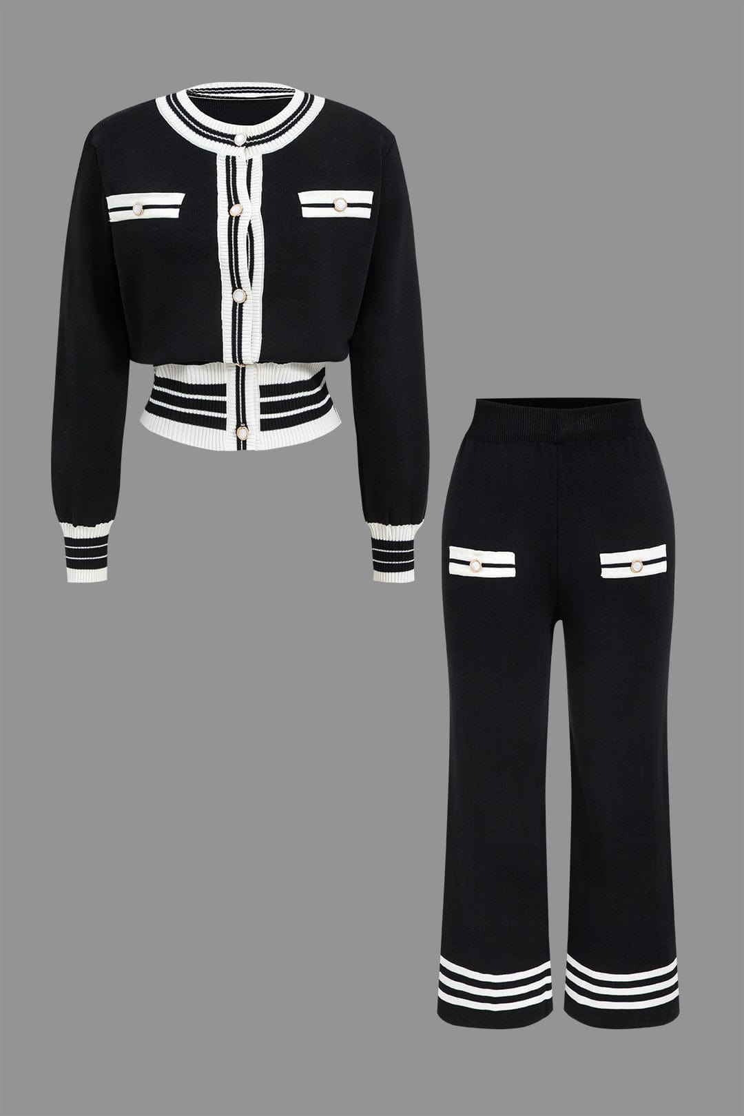 Wynne | Women's Knit Two-Piece Set | Cropped Cardigan & Wide-Leg Pants