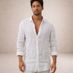 Linen shirt men long sleeve lightweight breathable casual