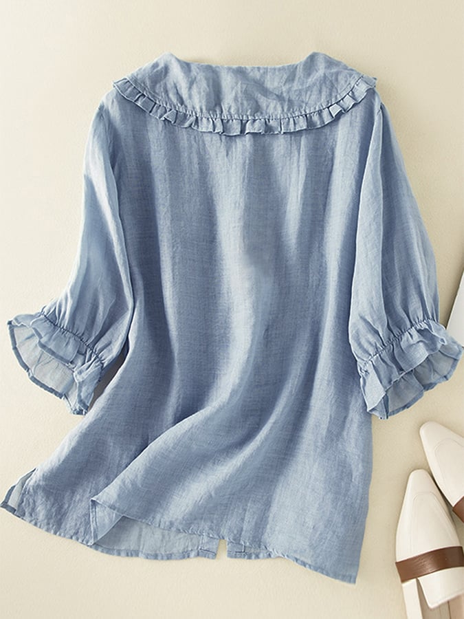 Yvaine | Women's Blouse | Ruffle Collar, Button-Front | Lightweight, Elegant