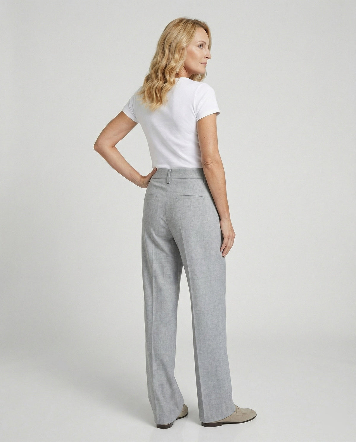 Women Wide Leg Trousers High Waist Creased