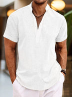 Wenna | Men's Linen Shirt | Henley Collar, Short Sleeve, Breathable