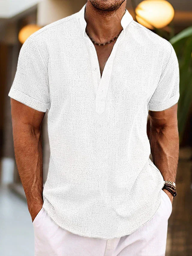 Wenna | Men's Linen Shirt | Henley Collar, Short Sleeve, Breathable