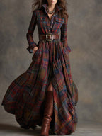 Shirt Dress Women Plaid Button Down Lapel Midi | Indra