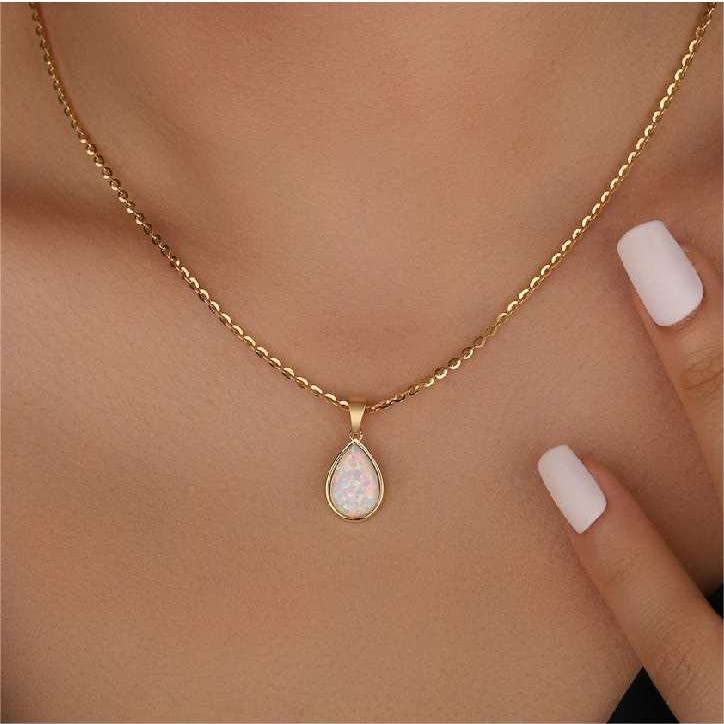 Amara | Opal Drop Pendant Necklace | 18K Gold, Natural Opal | Minimalist