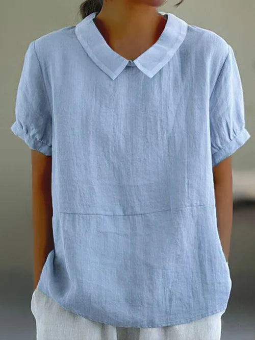 Women Short Sleeve Blouse Collared