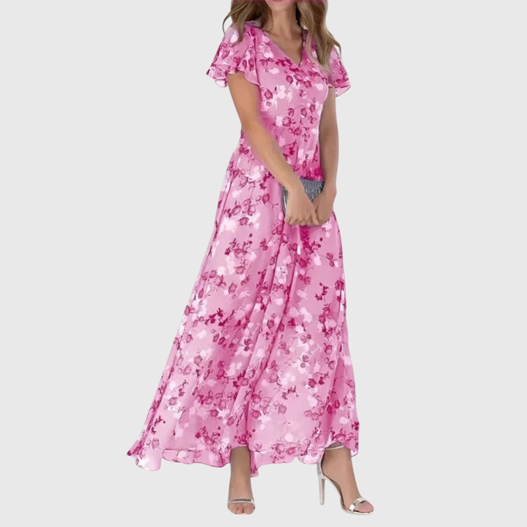 Anouk | Women's Floral Maxi Dress | V-Neck, Flutter Sleeves