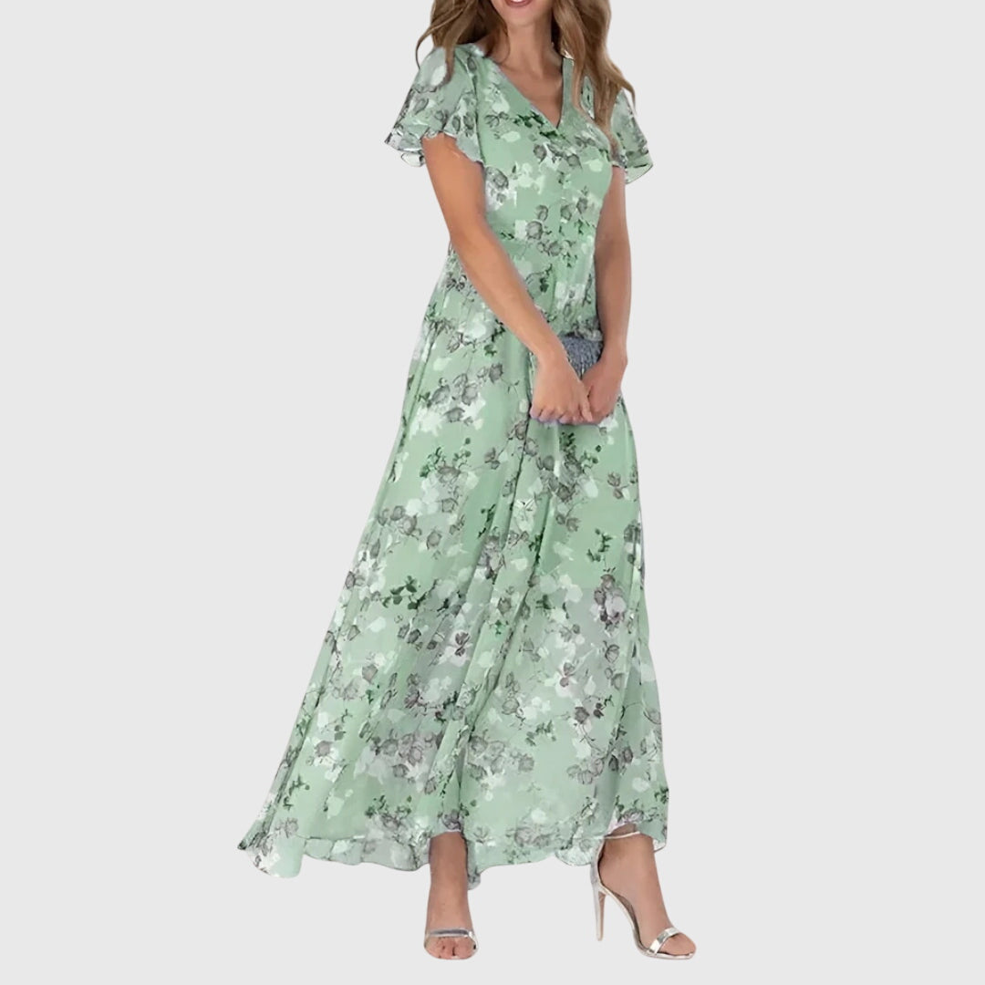 Anouk | Women's Floral Maxi Dress | V-Neck, Flutter Sleeves