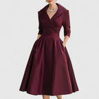 Cocktail Dress Women Midi Wrap Collar Pleated Skirt Fall Winter