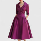 Cocktail Dress Women Midi Wrap Collar Pleated Skirt Fall Winter