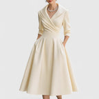 Cocktail Dress Women Midi Wrap Collar Pleated Skirt Fall Winter