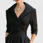 Cocktail Dress Women Midi Wrap Collar Pleated Skirt Fall Winter