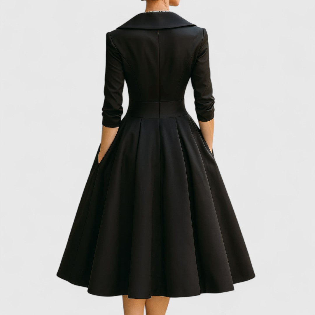 Cocktail Dress Women Midi Wrap Collar Pleated Skirt Fall Winter