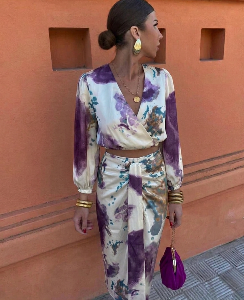 Tindra | Blouse & Skirt Set | Women's Summer Two-Piece | Floral, V-Neck