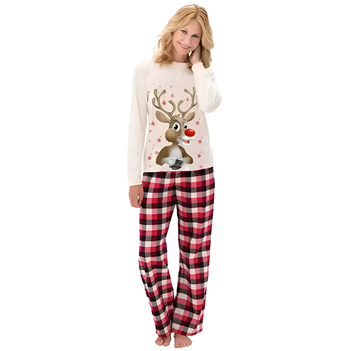 Christmas pajamas women long sleeve two piece soft lounge set in white