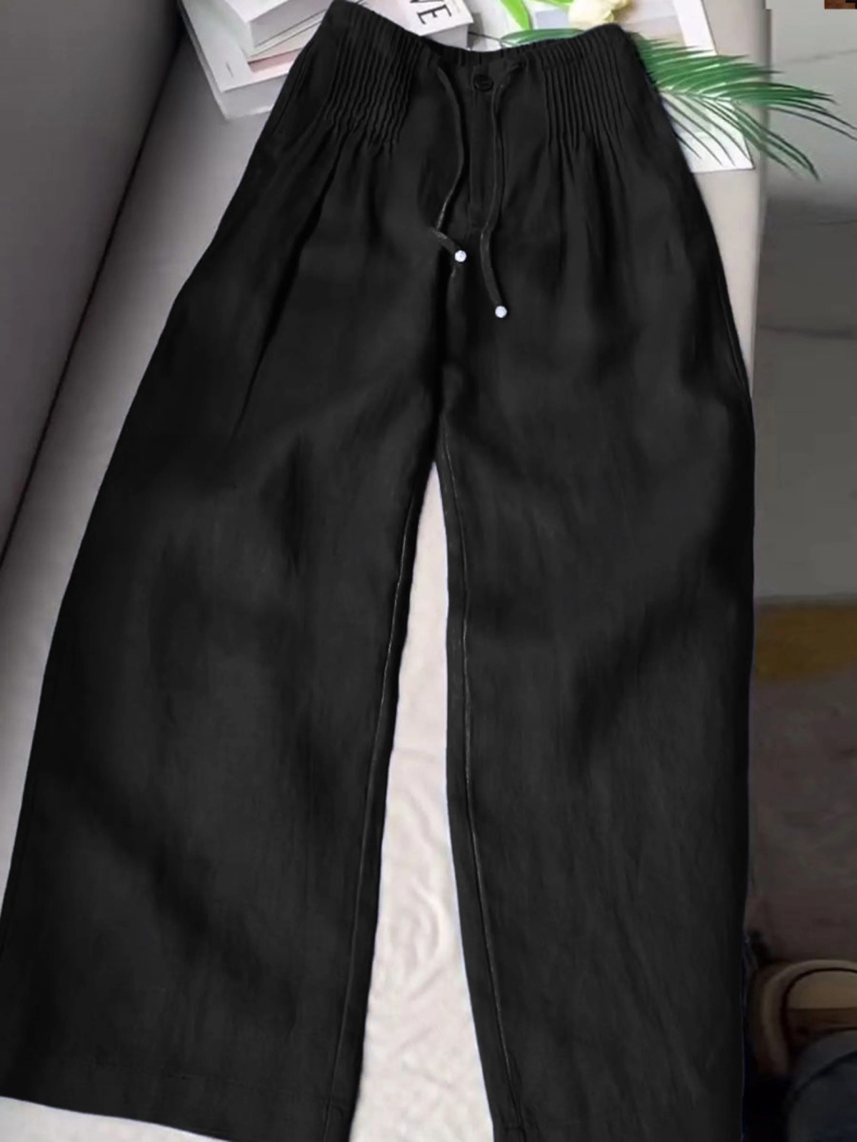 Women Wide Leg Linen Pants High Waist Smocked Culottes | Marlow