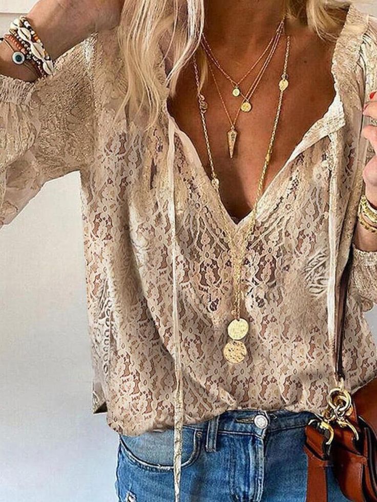 Women Boho Blouse Cutout Neckline