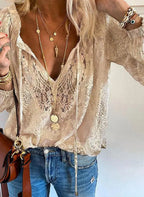 Women Boho Blouse Cutout Neckline