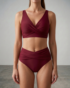 Women bikini set wrap style wire-free cups stretchy fabric