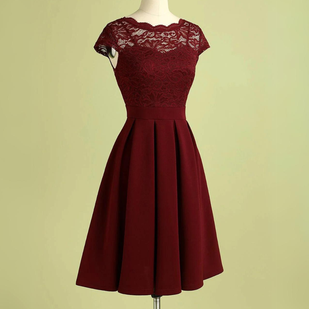 Women Lace Dress Vintage Burgundy Midi | Linnea