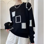 Women knit sweater geometric pattern relaxed fit ribbed cuffs