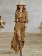 Hazel | Women's Maxi Shirt Dress | Pleated Skirt, Long Sleeve | Button-Front