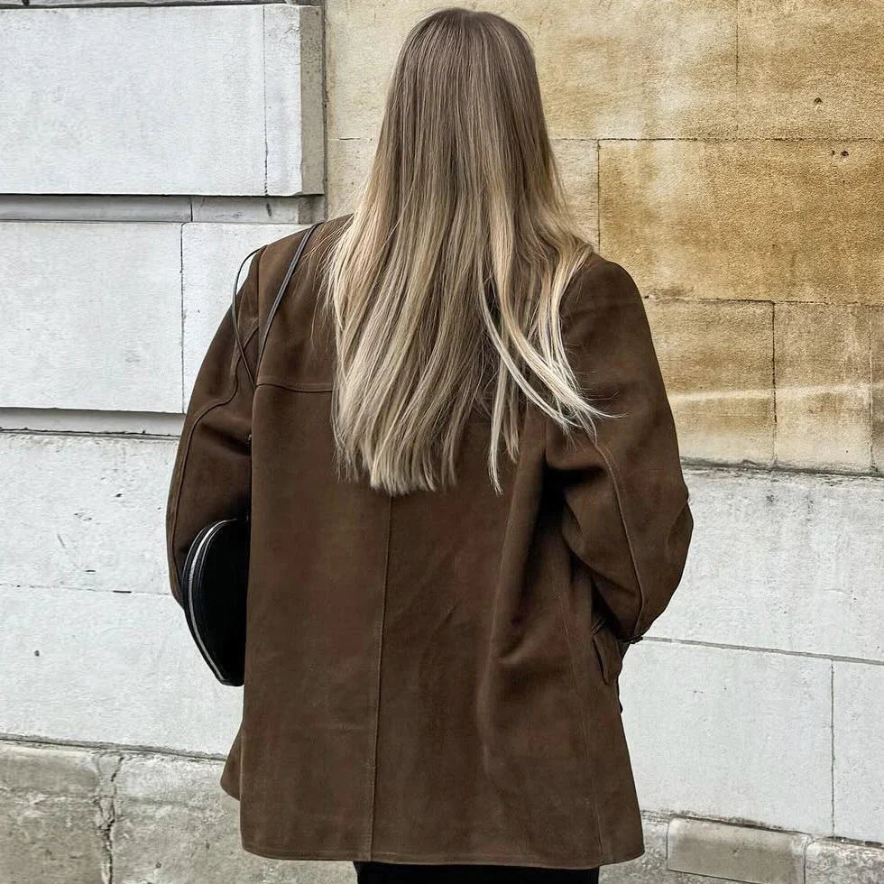 Quinn | Women's Suede Blazer | Brown, Stretch Fit | Everyday Chic