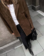 Quinn | Women's Suede Blazer | Brown, Stretch Fit | Everyday Chic