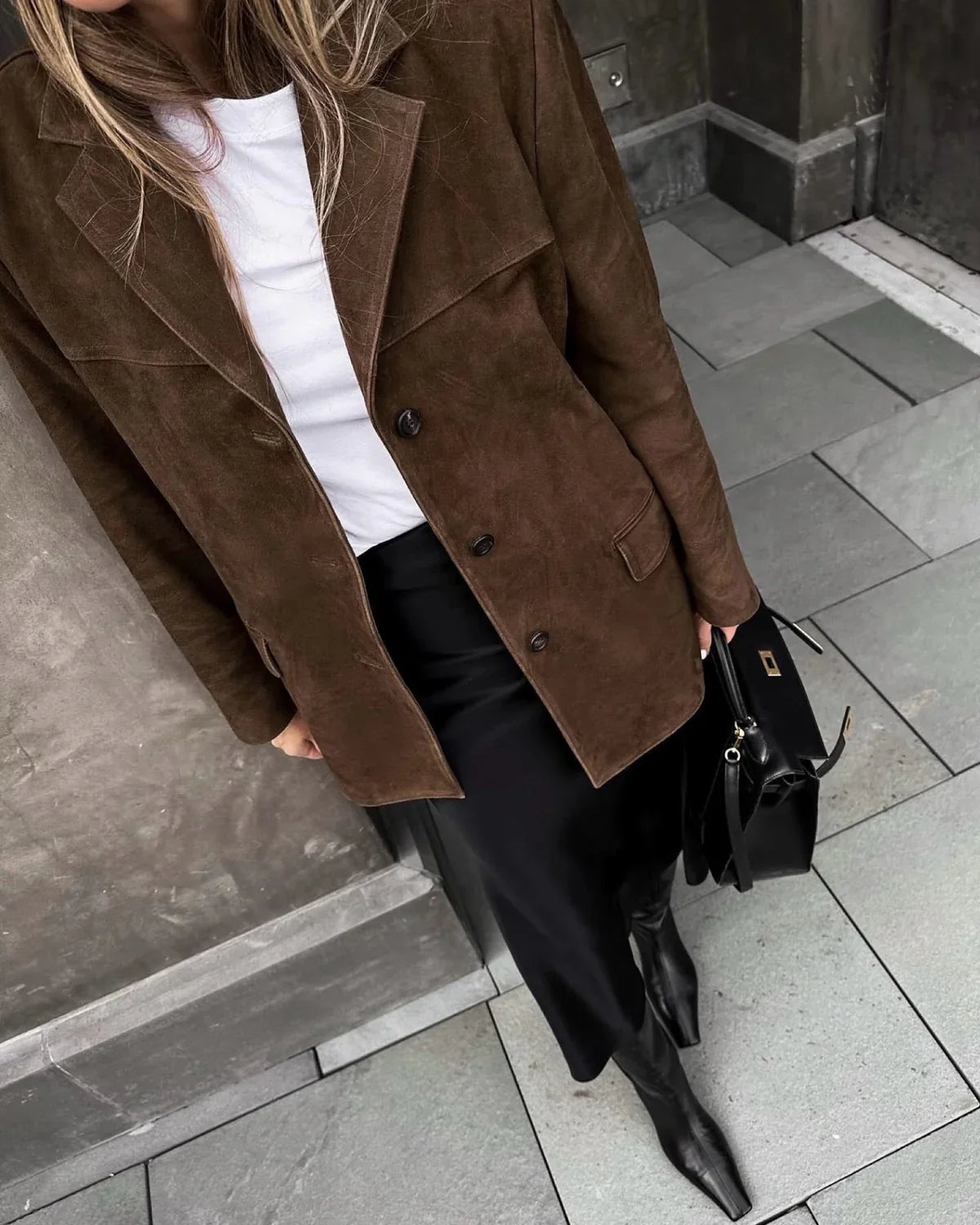 Quinn | Women's Suede Blazer | Brown, Stretch Fit | Everyday Chic