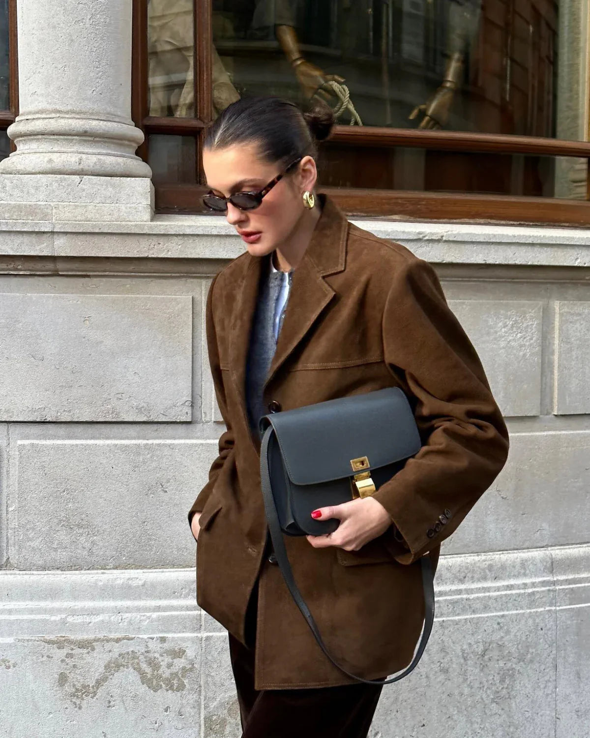 Quinn | Women's Suede Blazer | Brown, Stretch Fit | Everyday Chic