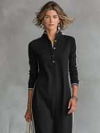 Maxi Dress Women Cotton Sweatshirt Button Down Collar | Romy