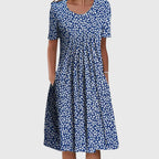 Summer Dress Women Printed Round Neck Layered Tummy Coverage