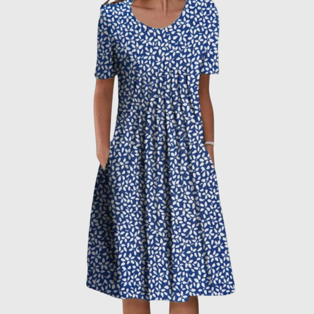 Summer Dress Women Printed Round Neck Layered Tummy Coverage