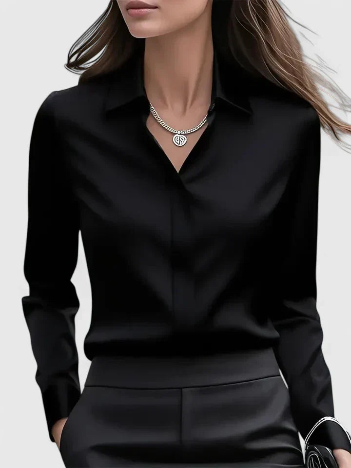 Clea | Women's Satin Blouse | Button-Up, Short Sleeve | Summer