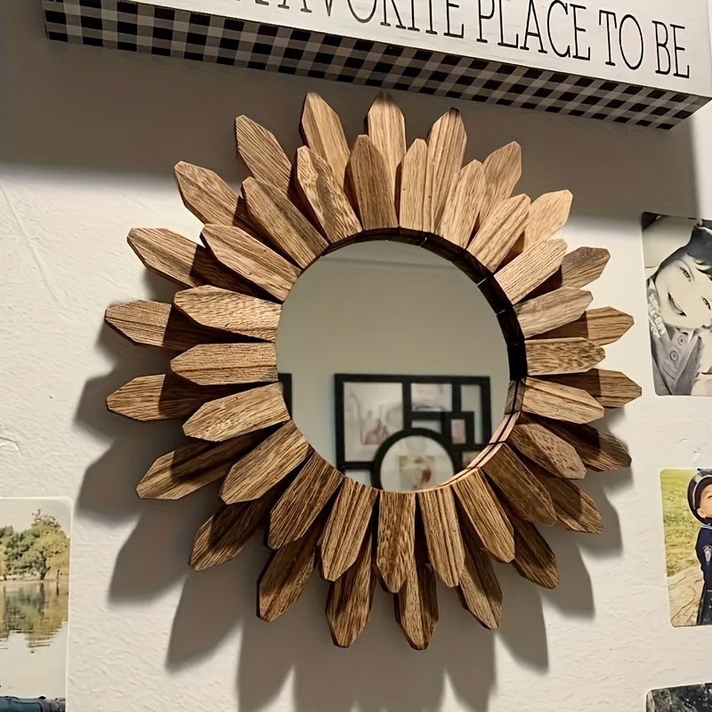 Edith | Bohemian Wall Mirror | Sunflower Wood Decor, Round Boho Mirror