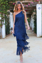 Long summer dress women dropped shoulder maxi length, relaxed one-piece design