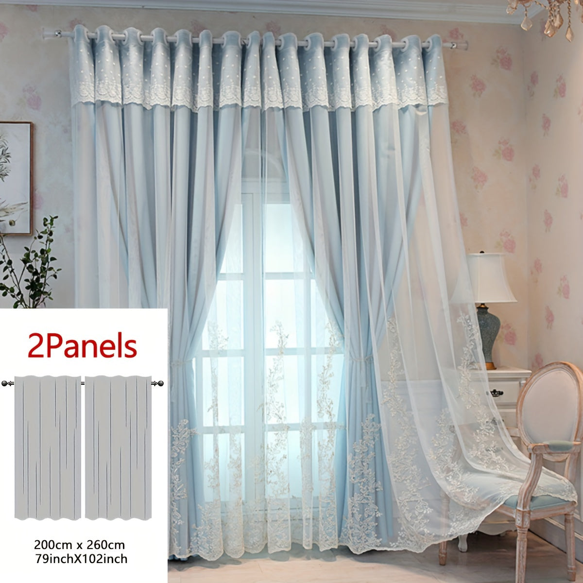 Saoirse | Embroidered Curtain Panels | Elf & Fairy Design, Light-Filtering | Set of 2 with Rings