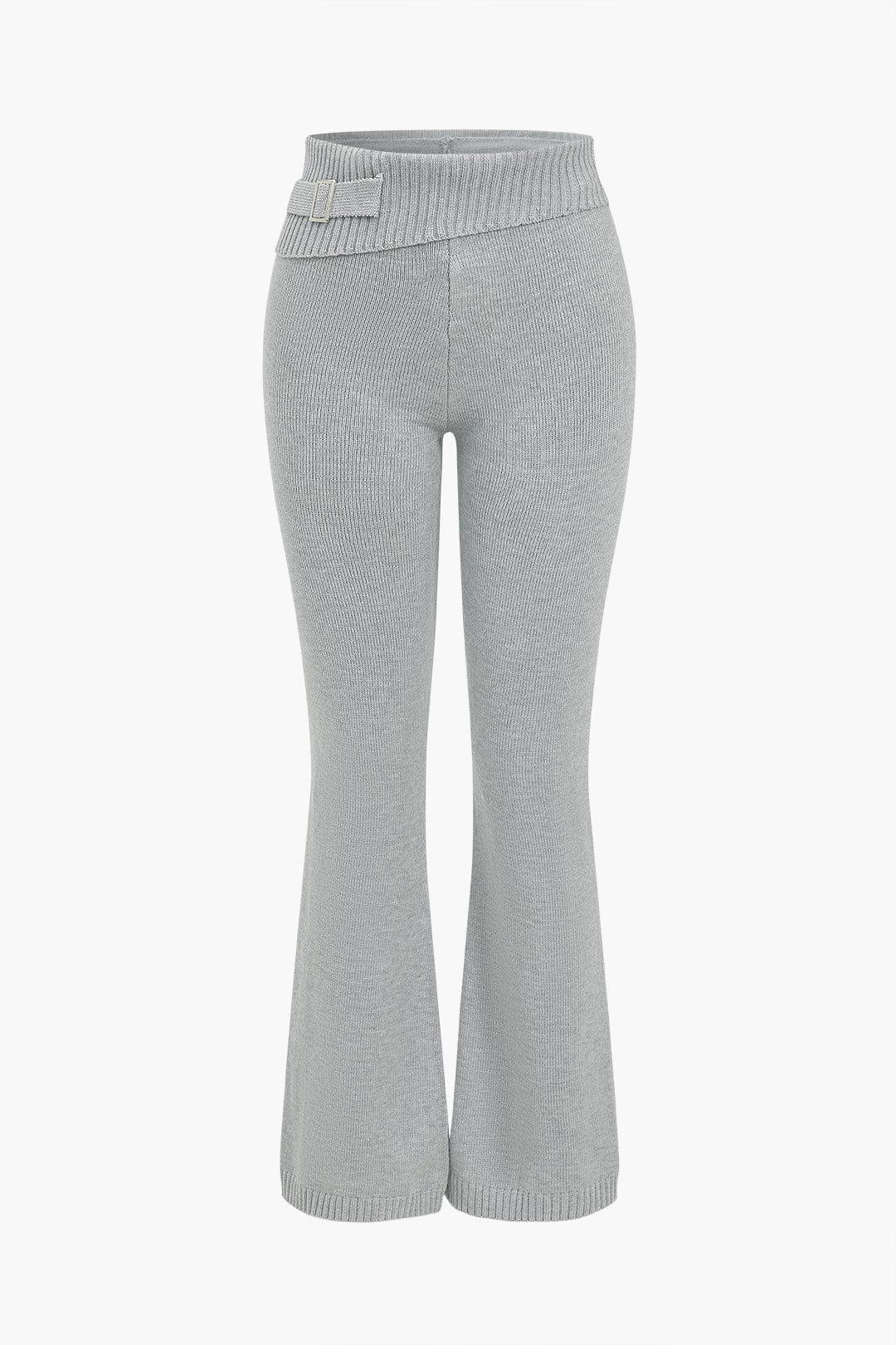 Women 2 Piece Knit Hoodie Flared Pants Set
