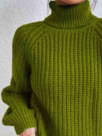 Women Ribbed Knit Turtleneck Sweater Side Slit