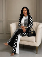 Women Jumpsuits Polka Dot Contrast Color Long Sleeve High Waist | Clea